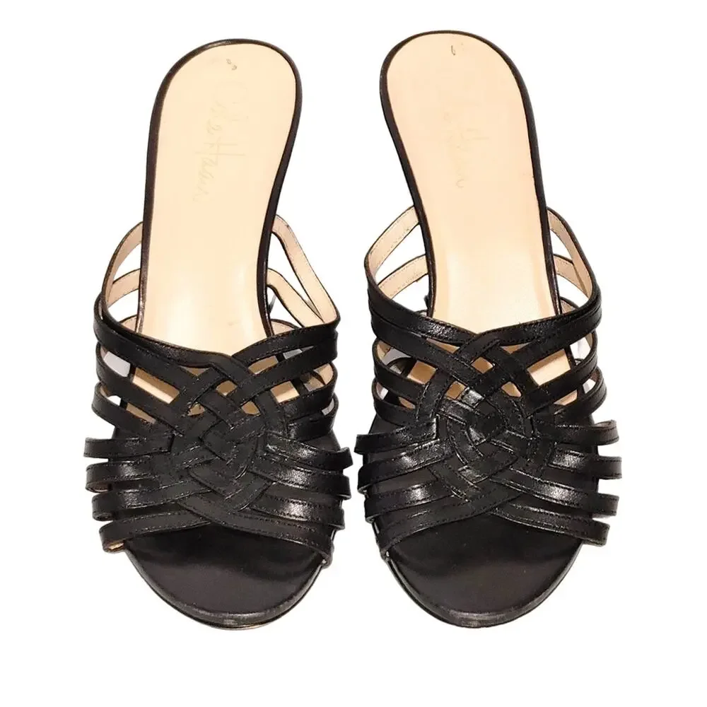 Cole Haan Air Verona Wedge Sandals Crisscross Strappy Black Leather Womens 9.5B